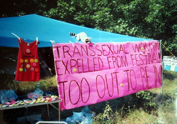 "Transsexual womyn expelled from Festival ! Too out to be in !"